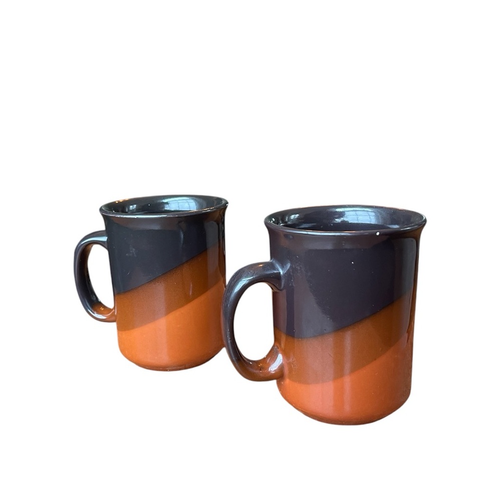 Retro color-striped Ceramic coffee Mugs - Black Brown, Orange
